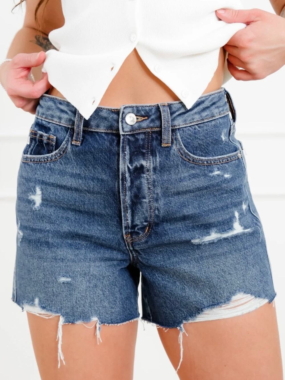 Judy Blue Button-Fly High-Rise Rigid Magic Distressed Cut-Off Denim Shorts 1XL